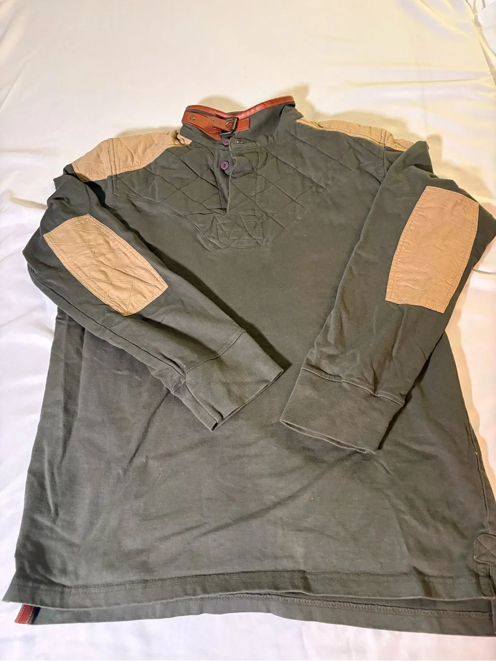 Men's Olive Green Long-Sleeve Shirt with Tan Accents